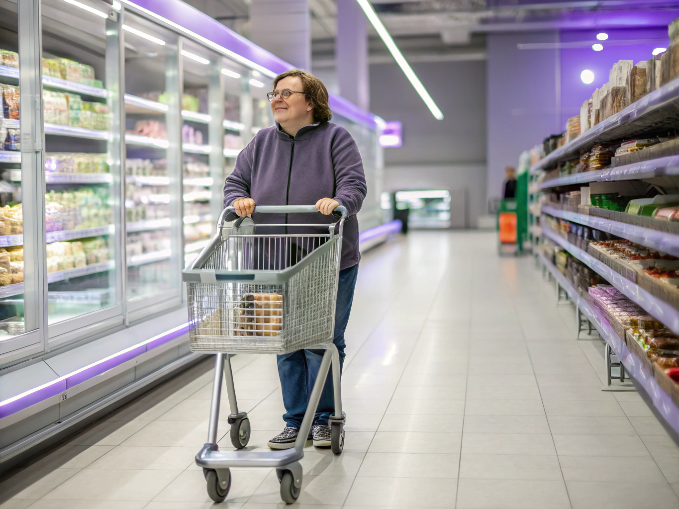 A participant practicing money management and budgeting at a local grocery store