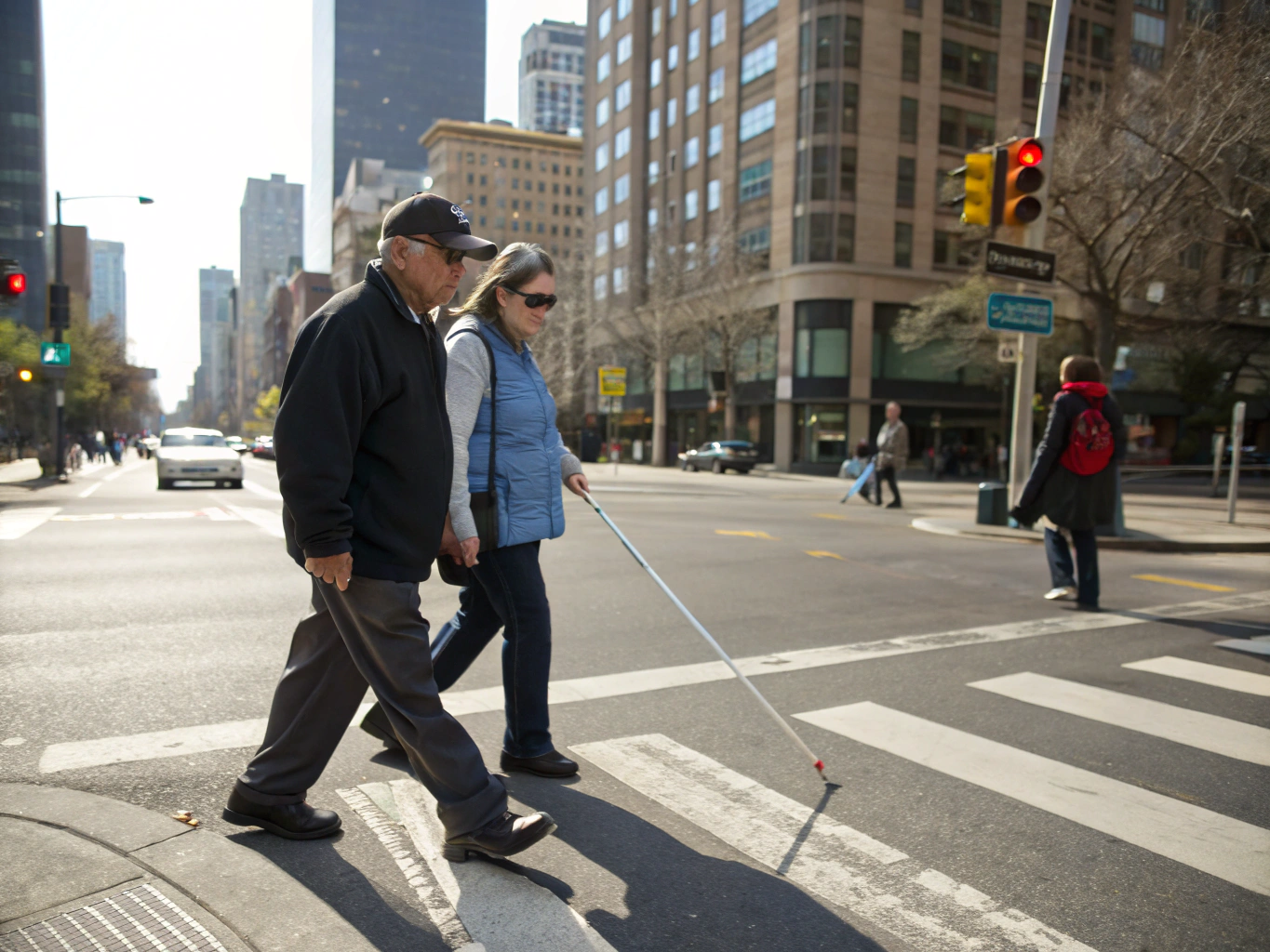 Participants learning to navigate a crosswalk safely with support from a mentor