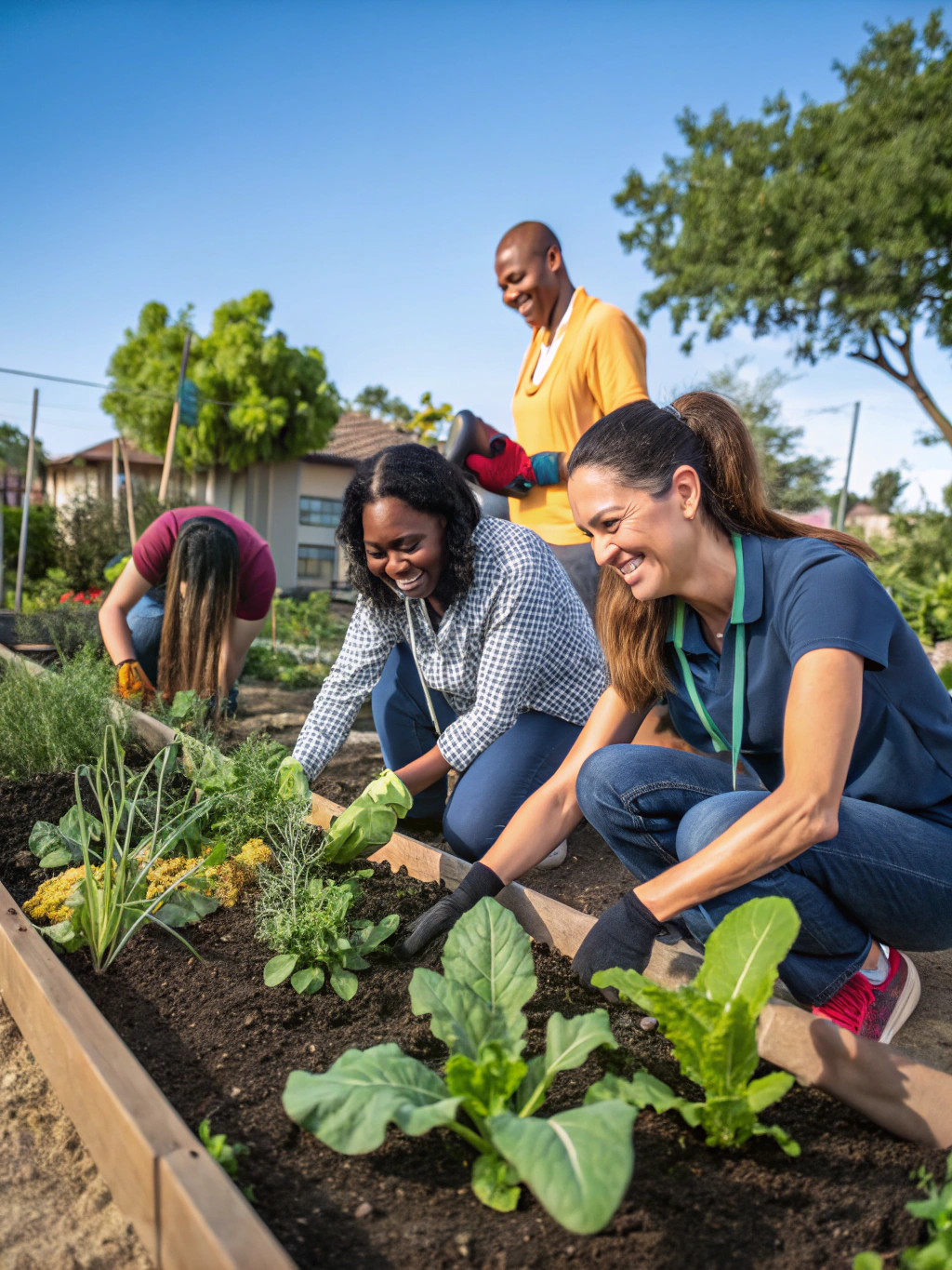 Group of participants volunteering at a community garden