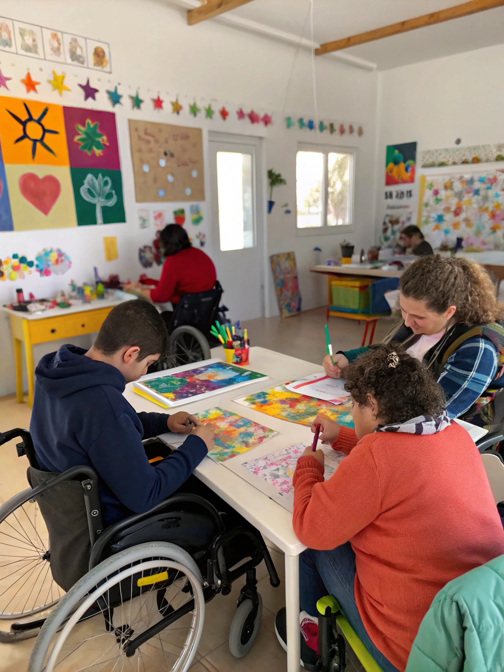 Participants engaging in a group workshop activity with smiles