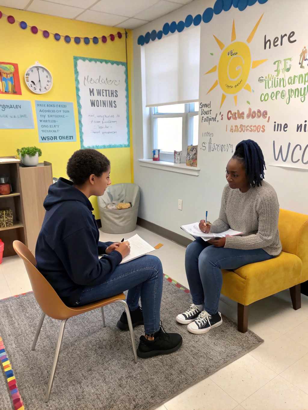 A participant practicing a mock interview with a mentor